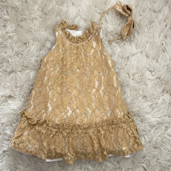 Janie&Jack Gold Lace Ruffle Dress & Headband - Picture 8 of 10